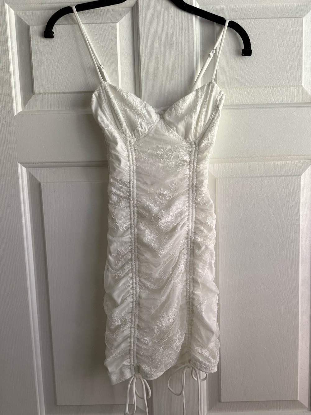 Princess Polly White Ruched Lace Spaghetti Strap Mini Dress